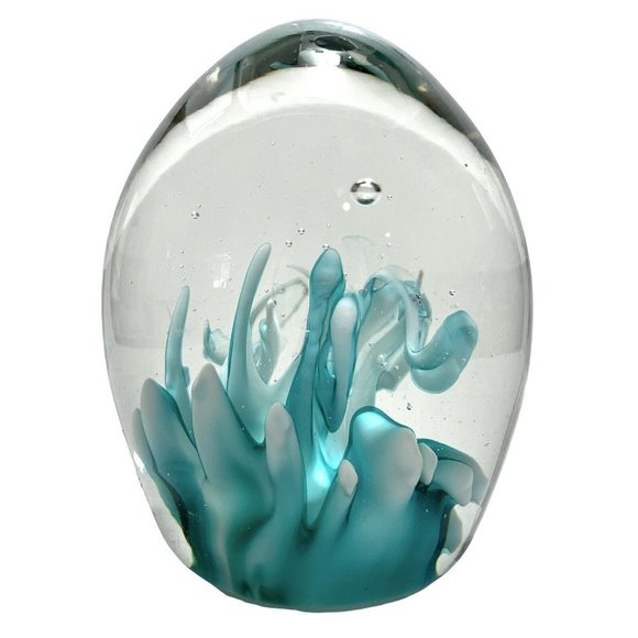 Vintage 1990s Abstract Sea Life Art Glass Paperweight Turquoise Clear Handblown - Picture 4 of 8